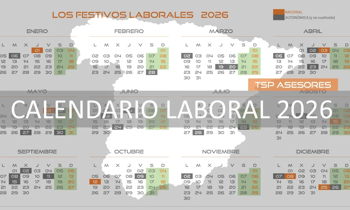 Calendario con los festivos laborales de 2026